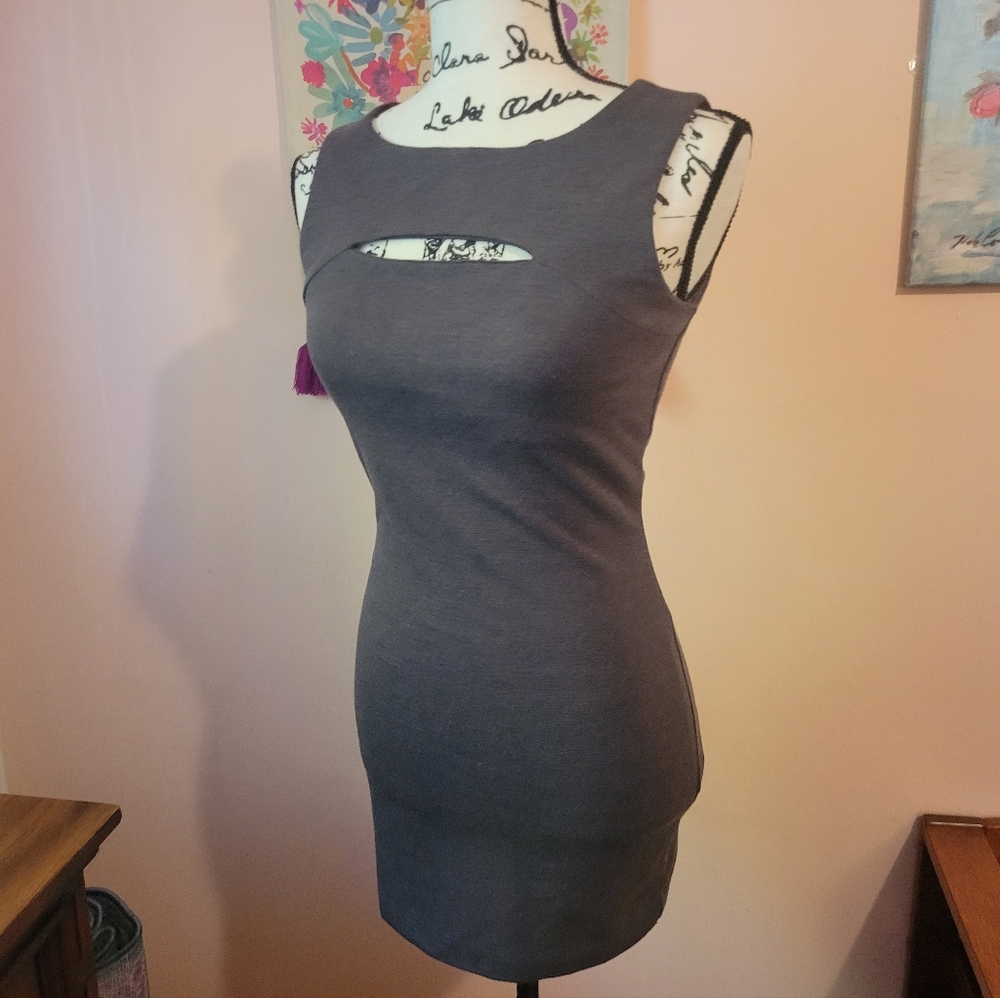 Forever 21 Charcoal Cut-Out Bodycon Stretchy Zipper-Back Minidress, S, EUC - Picture 4 of 11